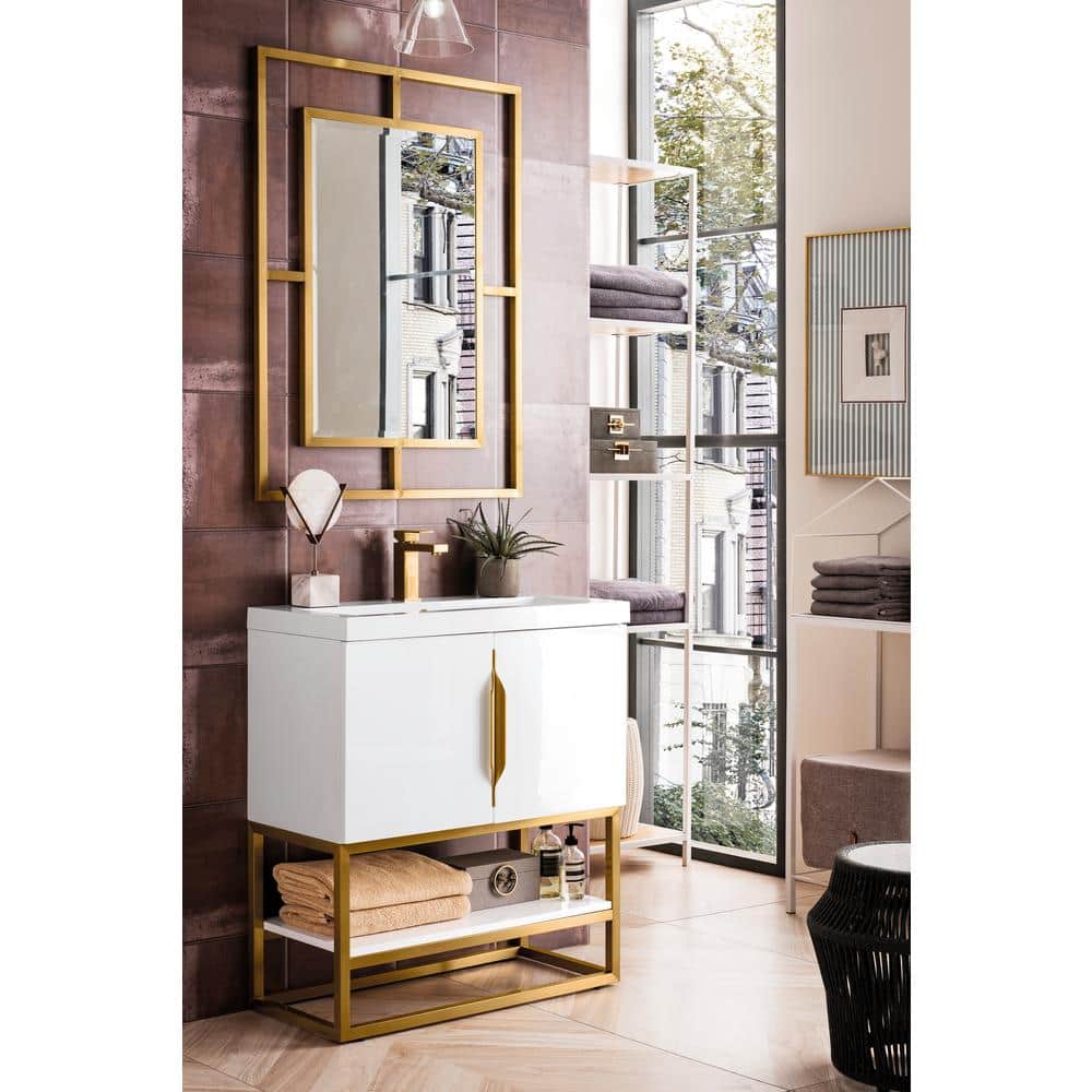 Columbia 31.5 in. W x 15.4 in. D x 35.4 in. H Single Vanity Glossy White and White Glossy Engineered Composite Stone Top price history on PriceWatchPro