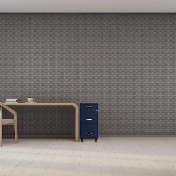 Space Solutions 18 in. D 3-Drawer Metal Letter Width 14.25 in. W Mobile Vertical File Cabinet File-File-Pencil, Navy