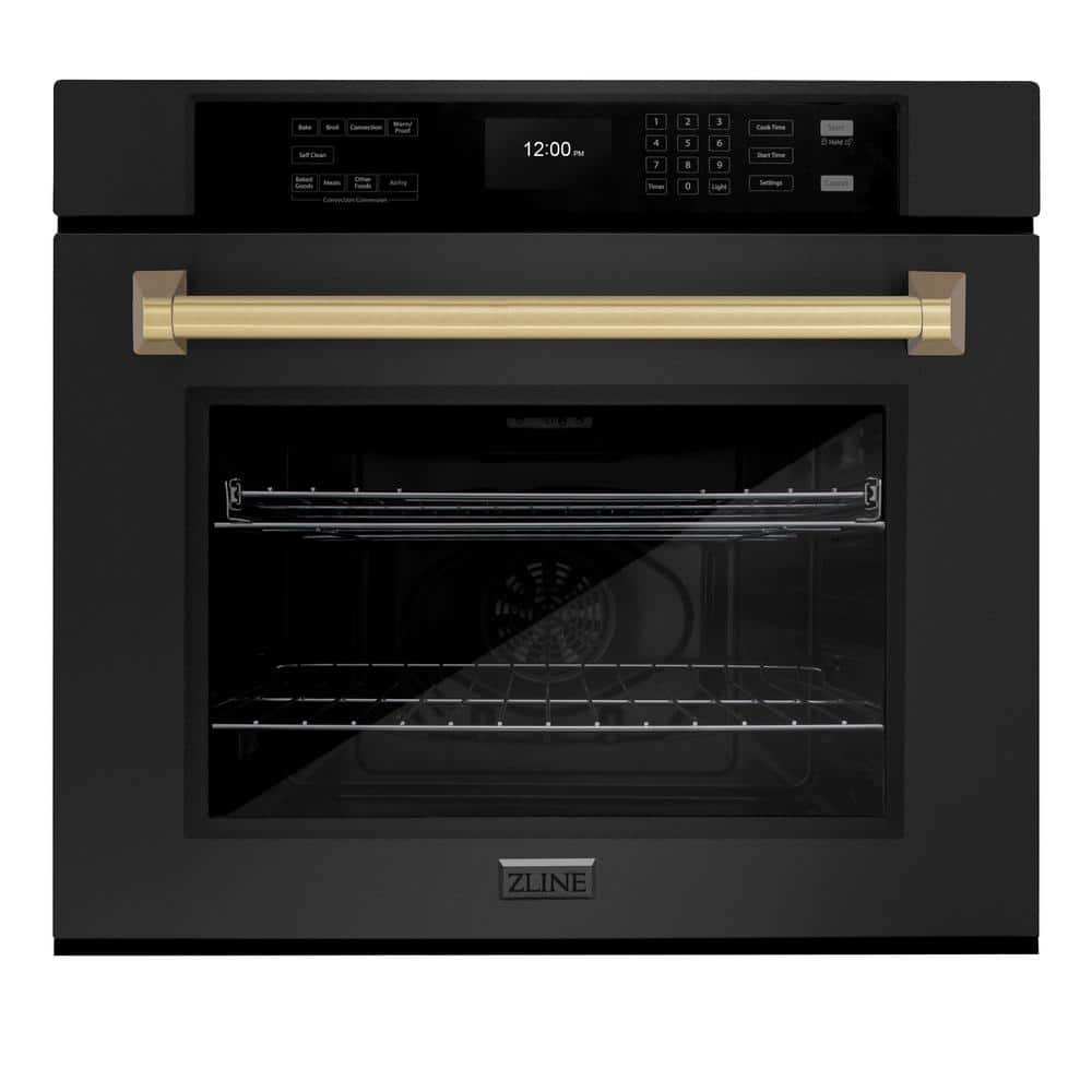 Autograph Edition 30 in. Professional Electric Single Wall Oven in Black Stainless Steel with Champagne Bronze Handle
