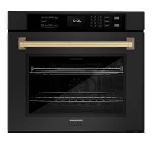 Autograph Edition 30 in. Professional Electric Single Wall Oven in Black Stainless Steel with Champagne Bronze Handle