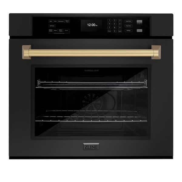 ZLINE Kitchen and Bath Autograph Edition 30 in. Professional Electric Single Wall Oven in Black Stainless Steel with Champagne Bronze Handle