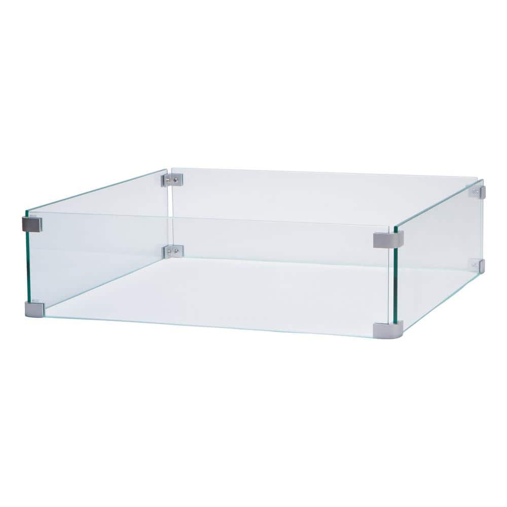 Clear Tempered Glass Firepit Wind Guard with Aluminum Brackets