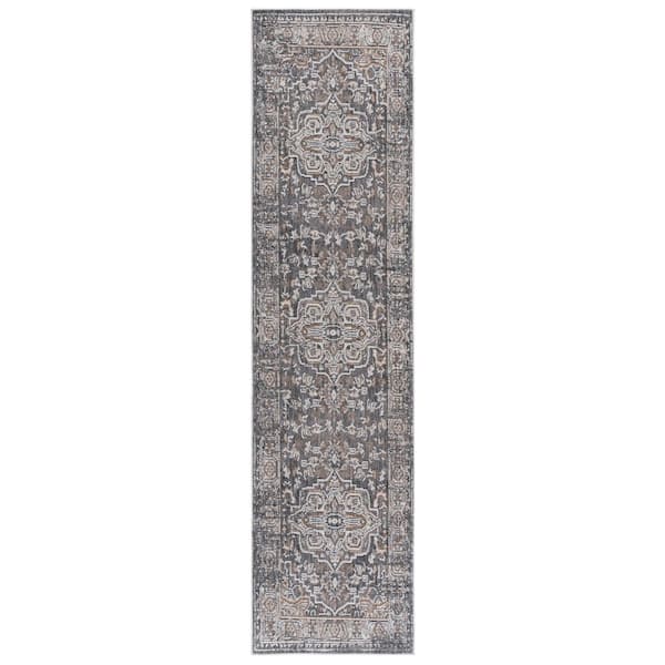 Finley 2 ft. x 10 ft. Dark Gray/Beige Ornate Medallion Runner Rug