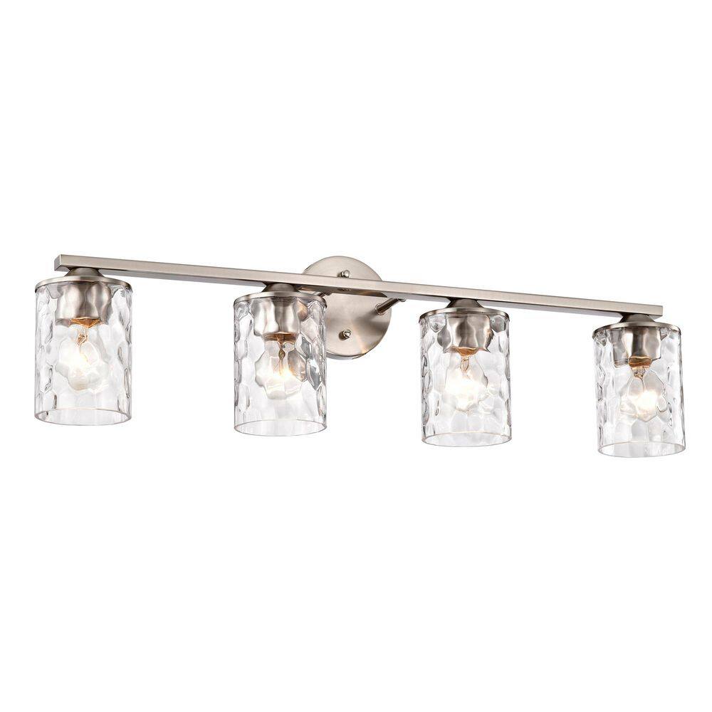 30 in. 4-Light Brushed Nickel Modern Indoor Bathroom Vanity Lights Fixture with Hammered Cylindrical Clear Glass Shades price history on PriceWatchPro