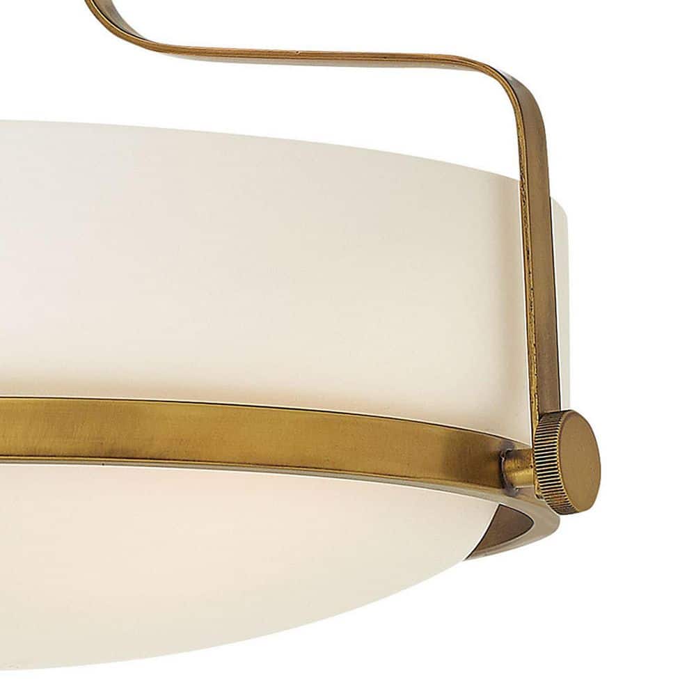 Heritage Brass and Etched Opal Glass 3-Light Semi-Flush Mount