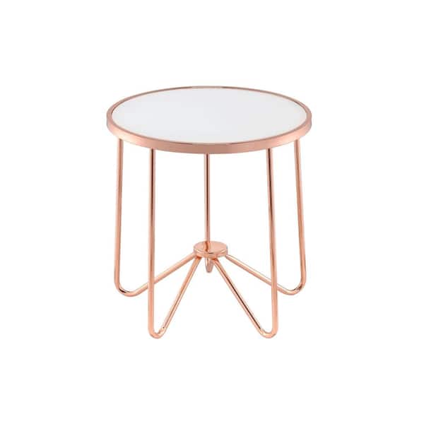 CIPACHO 22 in. Rose Gold Round Tempered Glass End Table with Metal Frame