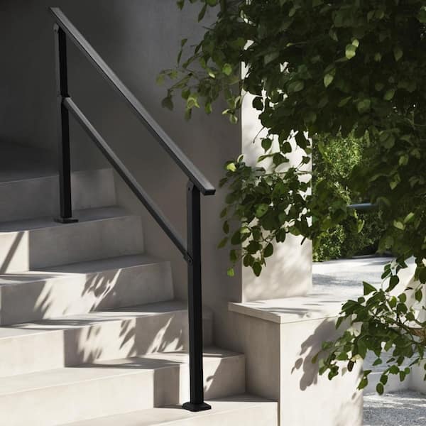 Outdoor Stair Handrails for 4-5 Steps, 36.22 in. x 3.31 in. W Black Durable Steel Stair Railing Kit