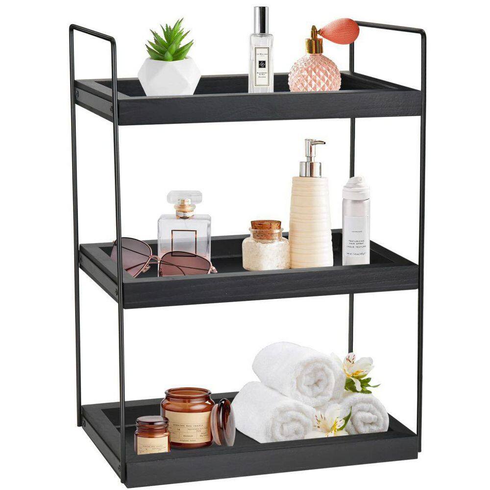 Dracelo 13 in. W x 6.7 in. D x 17.5 in. H 3-Tier Black Bathroom ...