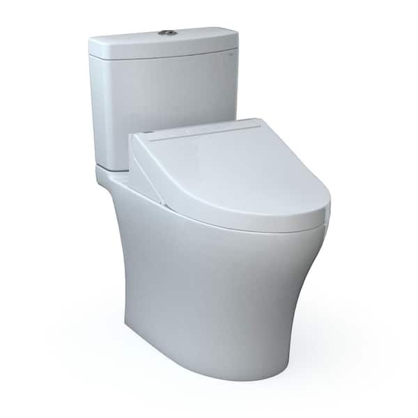 TOTO Aquia IV 2-piece 0.9/1.28 GPF Dual Flush Elongated ADA Comfort Height Toilet in. Cotton White, C5 Washlet Seat Included