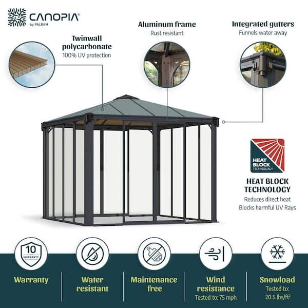 Ledro 10 ft. x 10 ft. Gray/Bronze Closed Gazebo / Hot Tub Enclosure and Solarium