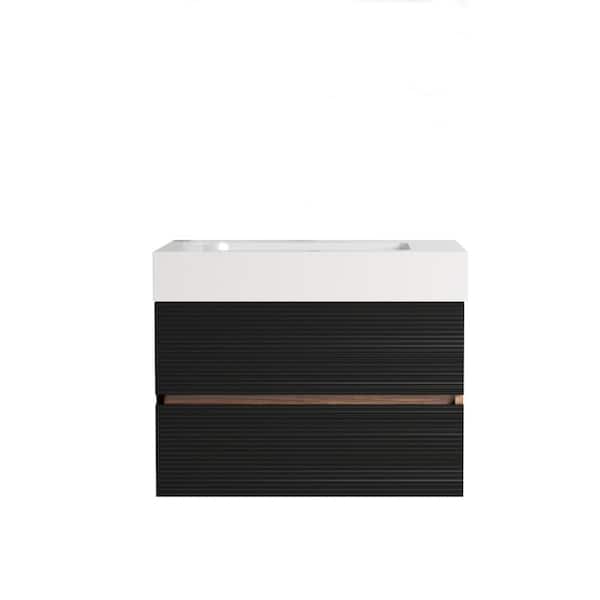 30 in. W Single Sink Wall-Mounted Bath Vanity in Black with White Engineered Quartz Composite Top Unassembled