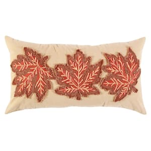Natural/Multi Harvest Leaf Pattern Poly Filled 26 in. x 14 in. Decorative Throw Pillow