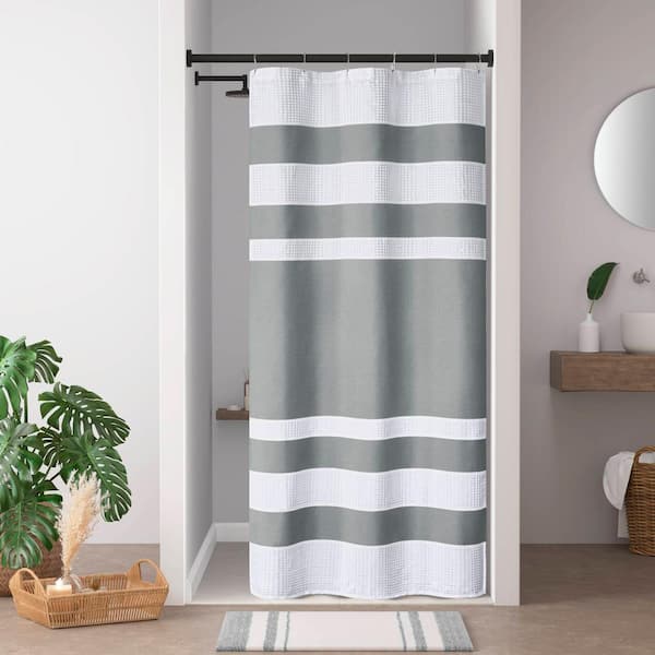 Madison Park Spa Waffle 108 in. x 72 in. Gray Shower Curtain with 3M Treatment