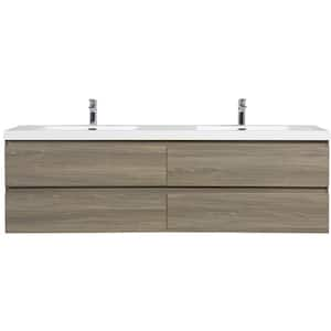 72 in. W x 20 in. D x 22 in. H Double Sink Floating Bath Vanity in Ash Grey with Glossy White Resin Top