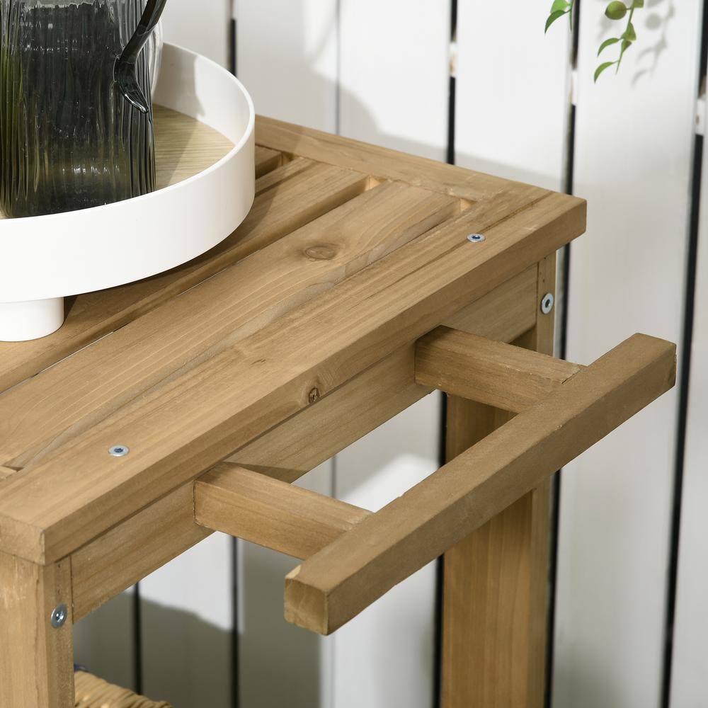 Natural Wood Outdoor Bar Cart with Wine Rack