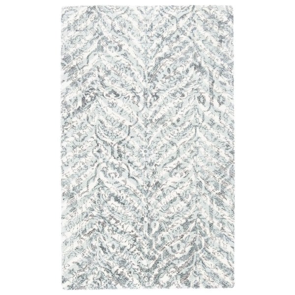 Restoration Vintage 4 ft. x 6 ft. Ivory/Sage Distressed Herringbone Area Rug