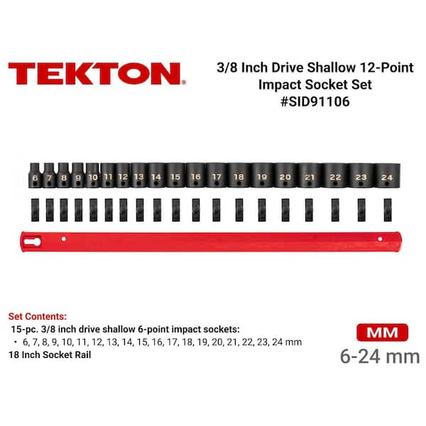 3/8 in. Drive 6-Point Impact Socket Set, 19-Piece (6 mm - 24 mm)