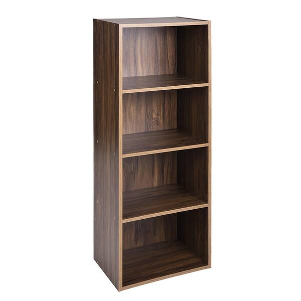 FurnitureR Alvery 46.5 in. Dark Wood 4 -Shelf Classica Bookcase Open Door