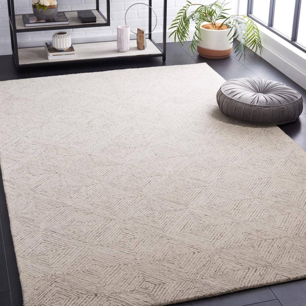 Ivory Abstract Tufted Wool and Synthetic Square Rug, 6' x 6'