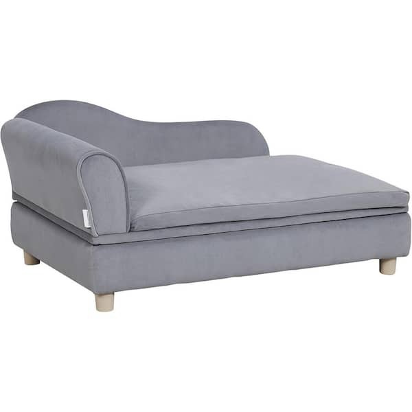 ATENGNES 110 lbs. Loading Grey Soft Velvety Dog Pet Sofa Bed Dog Couch for Large-Sized Dogs and Cats