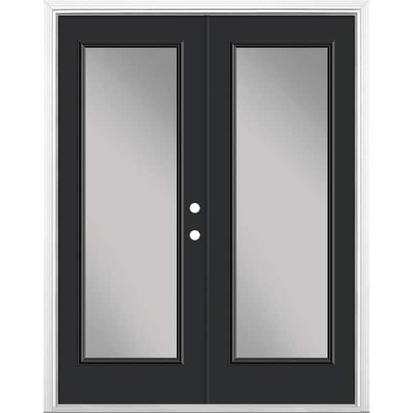 Masonite 60 in. x 80 in. Jet Black Steel Prehung Left-Hand Inswing Full Lite Clear Glass Patio Door with Brickmold