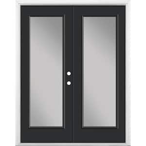 60 in. x 80 in. Jet Black Steel Prehung Left-Hand Inswing Full Lite Clear Glass Patio Door with Brickmold, Vinyl Frame