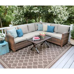 Dalton 5-Piece Wicker Outdoor Sectional with Sunbrella Cast Ash Cushions