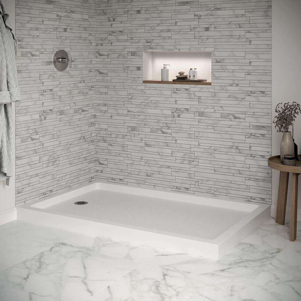 60'' White Acrylic Rectangular Corner Shower Base with Left Drain