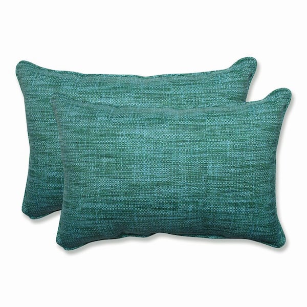 Pillow Perfect Solid Blue Rectangular Outdoor Lumbar Throw Pillow 2-Pack