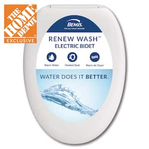 Renew Wash Antimicrobial Electric Plug-in Bidet Seat for Elongated Toilets with Low Profile Design in White