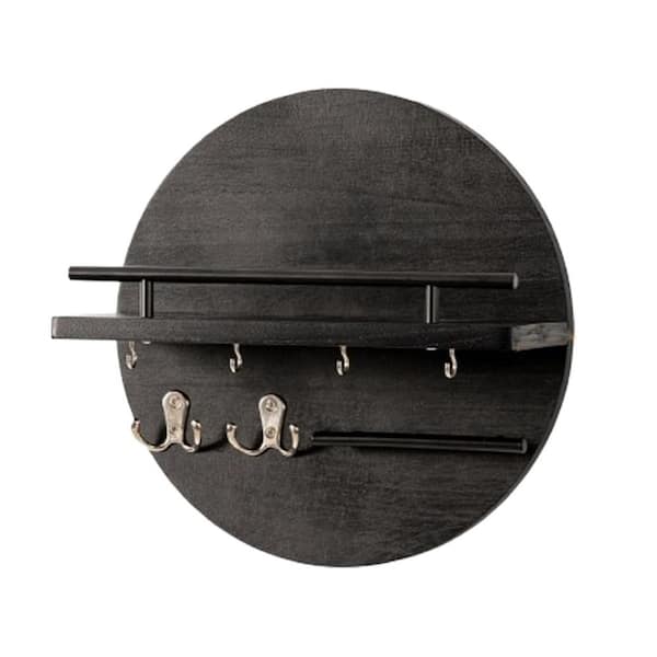 12.4 in. W x 4.9 in. D Black Key Holder with Hooks Decorative Wall Shelf