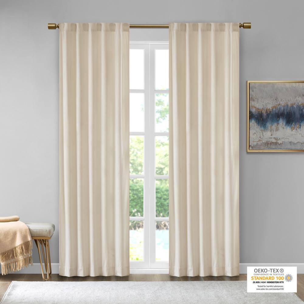 Ivory Ground Length Room Darkening Velvet Curtain Panels
