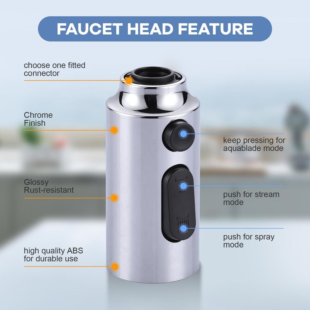 Chrome 3-Function Kitchen Faucet Spray Head with 9 Adapters