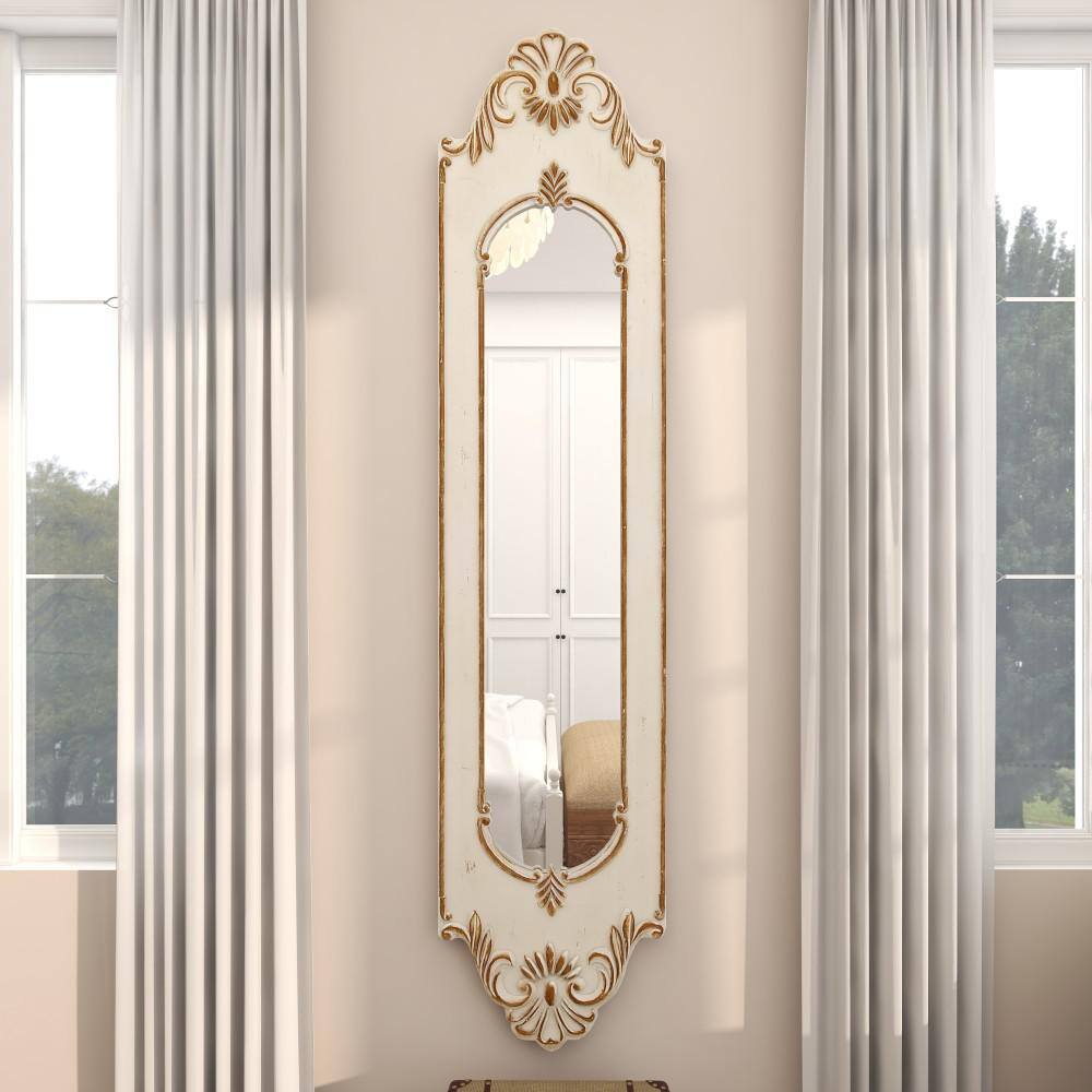 Distressed White Wood Full Length Arch Wall Mirror