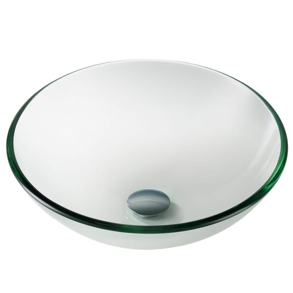 Clear Round Glass Vessel Bathroom Sink, 17-inch