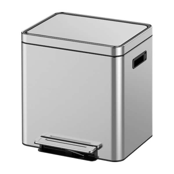 30L/8 gal. Dual Trash Can, Rectangular Waste Basket with Step Foot Pedal, Double Compartment Classified Garbage Can