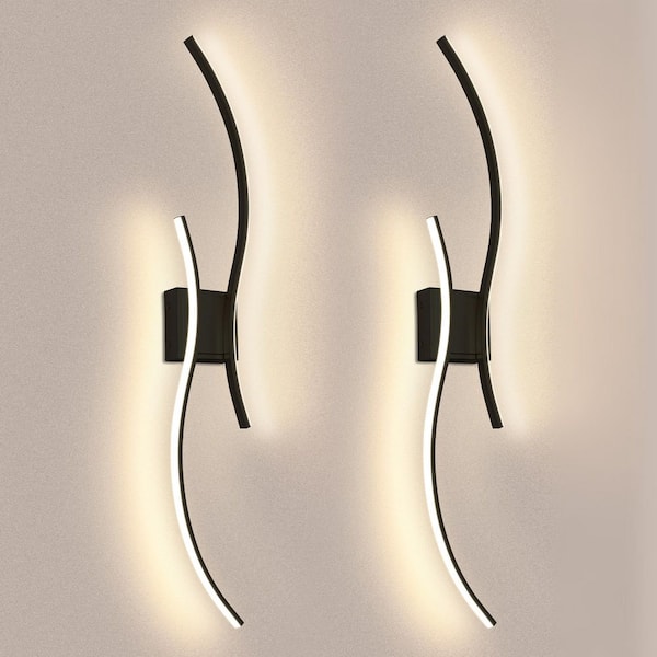 39 in. 2-Light Black Wireless Wall Sconces,RGB with Stepless Dimming, Wall Decor Lights for Bedroom, Living Room,2-Pack
