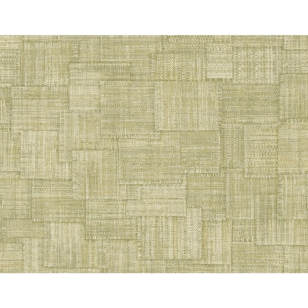 60.75 sq. ft. Straw Green Woven Blocks Embossed Vinyl Unpasted Wallpaper Roll
