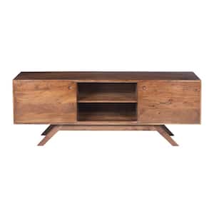17 in. Walnut and Brown Wood TV Stand Fits TVs Up to 62 in. with Storage Doors