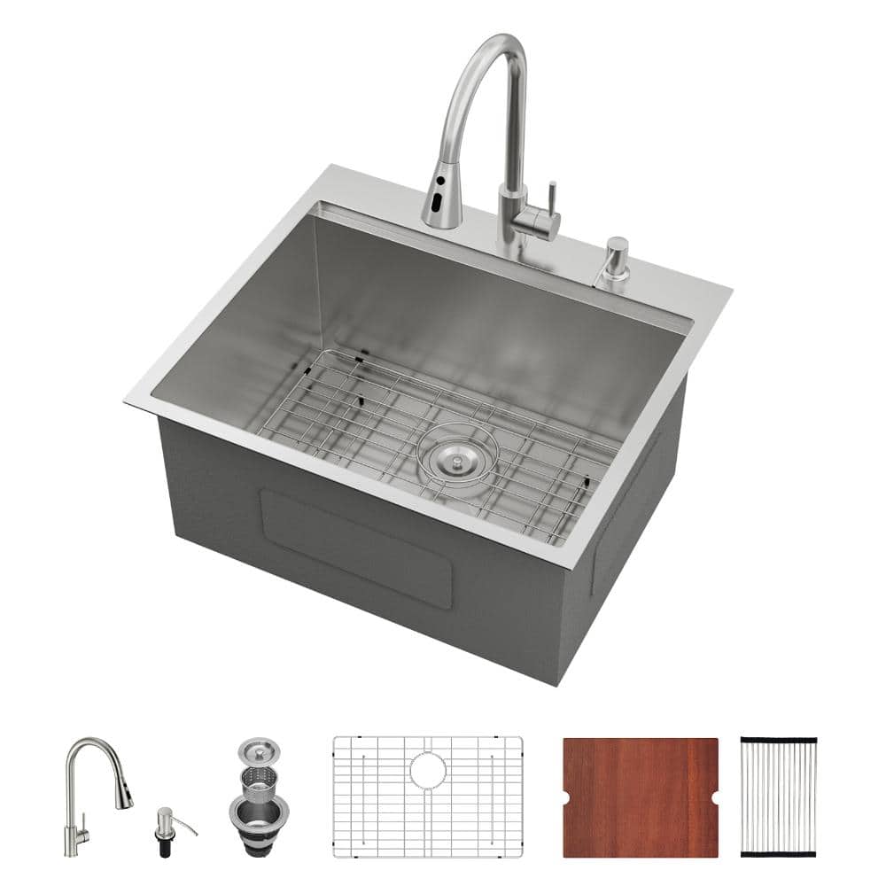 25 in. x 22 in. Drop in Laundry Sink Top Mount Workstation Utility Sink with Faucet price history on PriceWatchPro