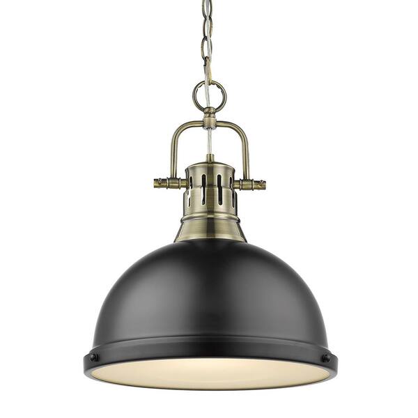 Golden Lighting Duncan 1-Light Aged Brass Pendant and Chain with Matte Black Shade 3602-L AB-BLK - The Home Depot