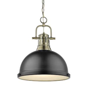 Duncan 1-Light Aged Brass Pendant and Chain with Matte Black Shade