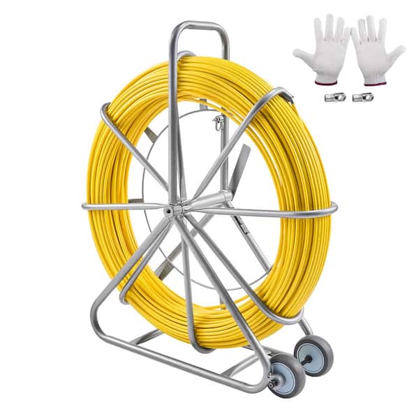 Fish Tape Fiberglass 656 ft. 5/16 in. Duct Rodder Fishtape Wire Puller Cable Running Rod Fishing Tools Non-Conductive