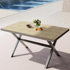Brown Plastic Wood Outdoor Dining Table Accent Side Table with Imitation Wood Grain Pattern