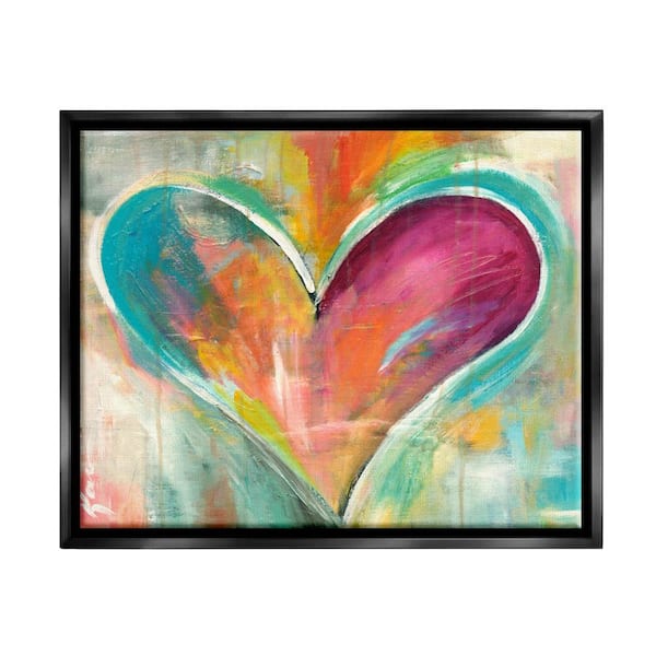The Stupell Home Decor Collection Abstract Colorful Textural Heart Painting by Kami Lerner Floater Frame Abstract Wall Art Print 31 in. x 25 in.