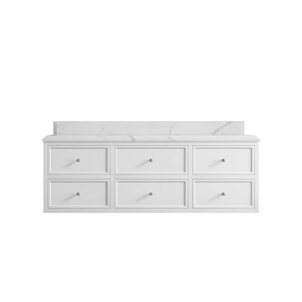 Willow Collections Roswell Floating 60 in. Single Sink Freestanding White Bath Vanity with Calacatta Laza Qt. Top Unassembled