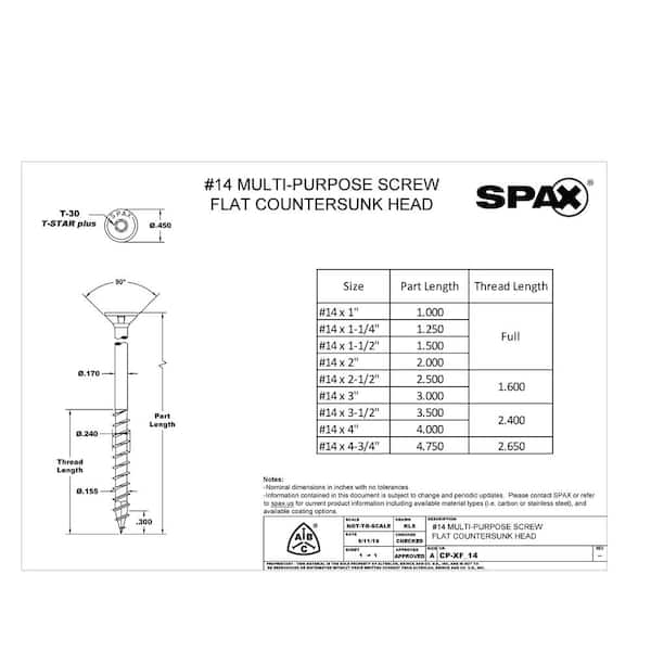 SPAX #14 x 4 in. Exterior Flat Head Deck Wood Screws Construction