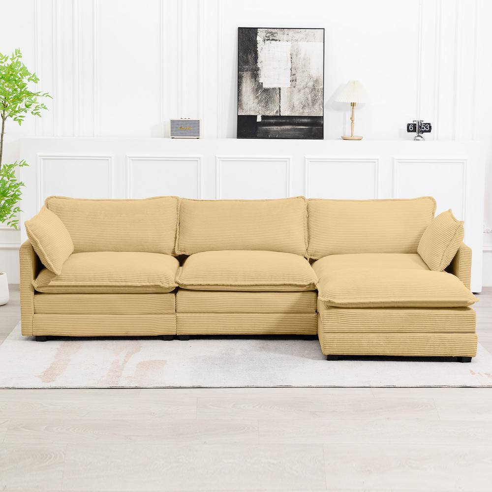 JEAREY 112 in. W 4Piece Modern Fabric Sectional Sofa with Ottoman in Yellow E46SF3YE The
