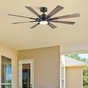 60 in. Indoor Matte Black and Oak 8-Blade Ceiling Fan with LED Light and with Remote Included