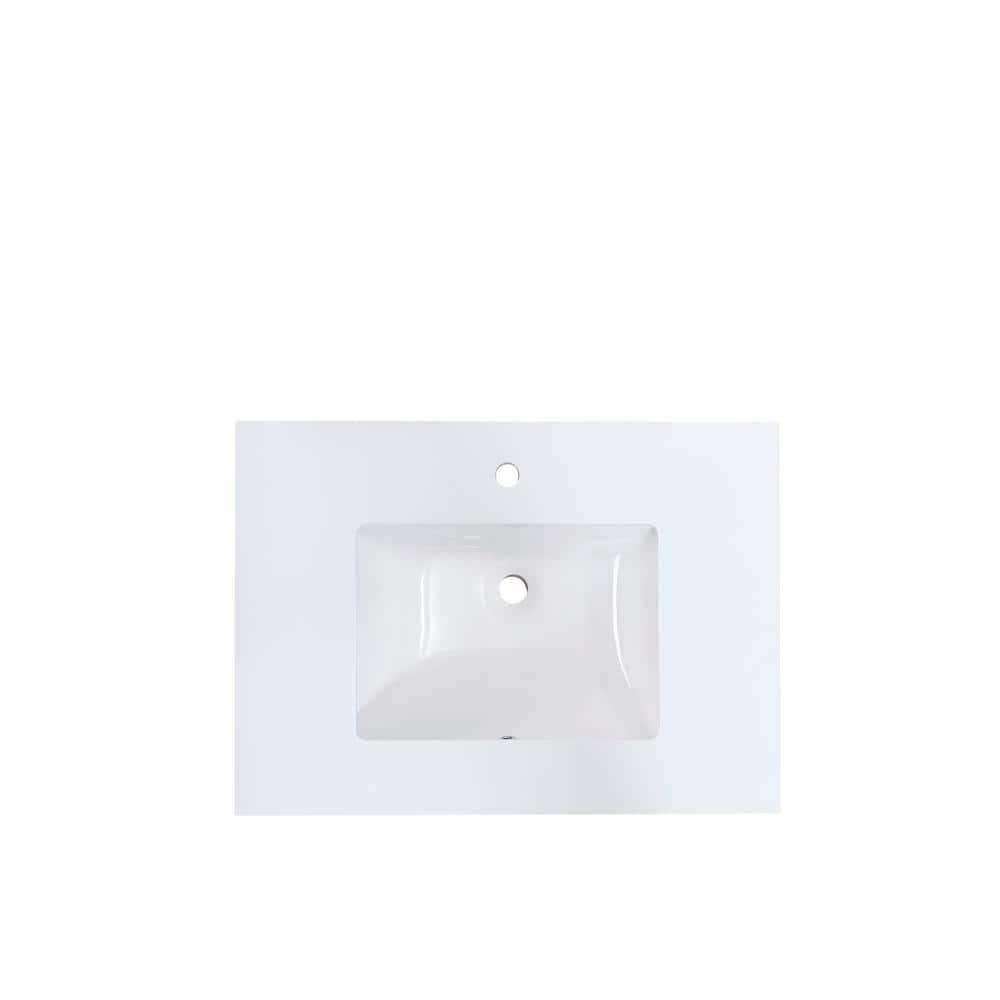 31" White Stone Vanity Top with Rectangular Ceramic Sink